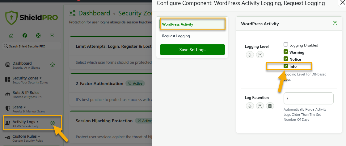 WP Activity Log "Info" level