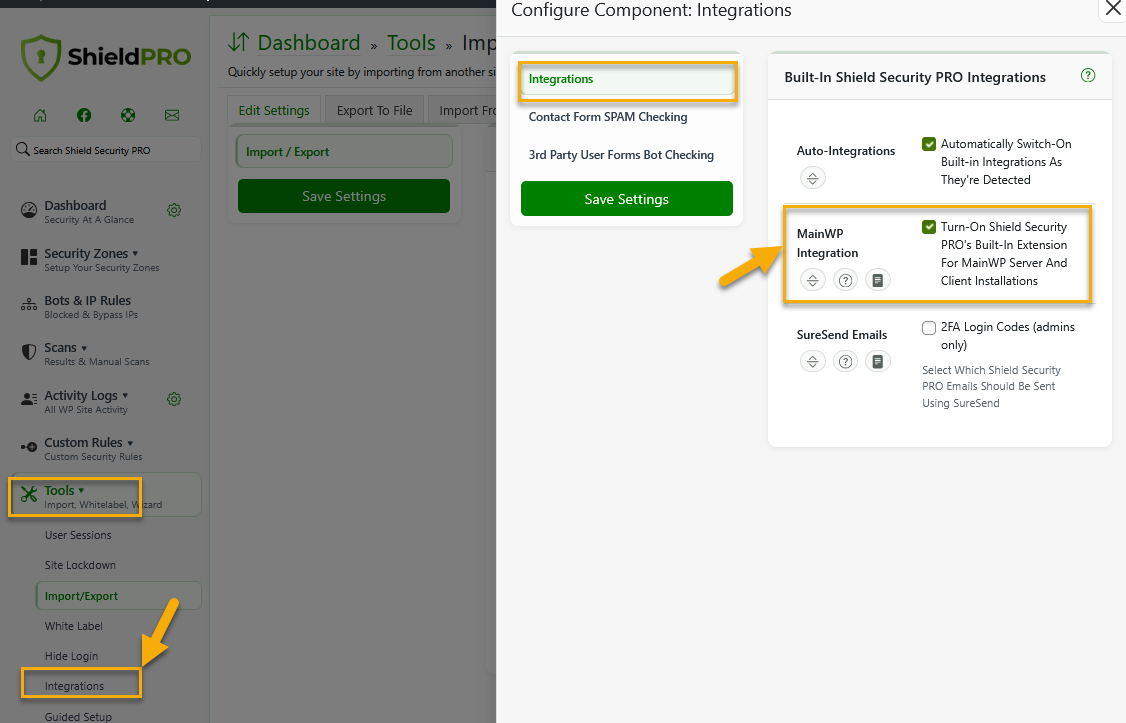 Access to MainWP Integration option