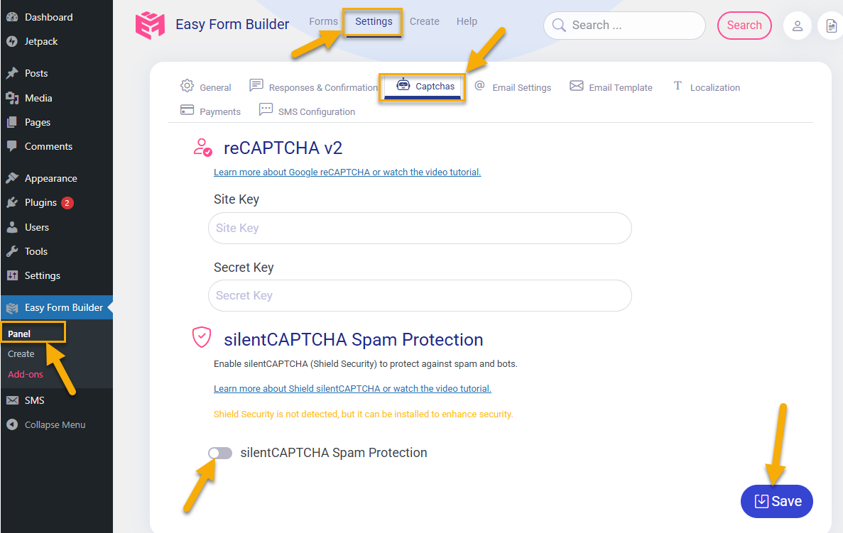 Easy Form Builder: silentCAPTCHA activate