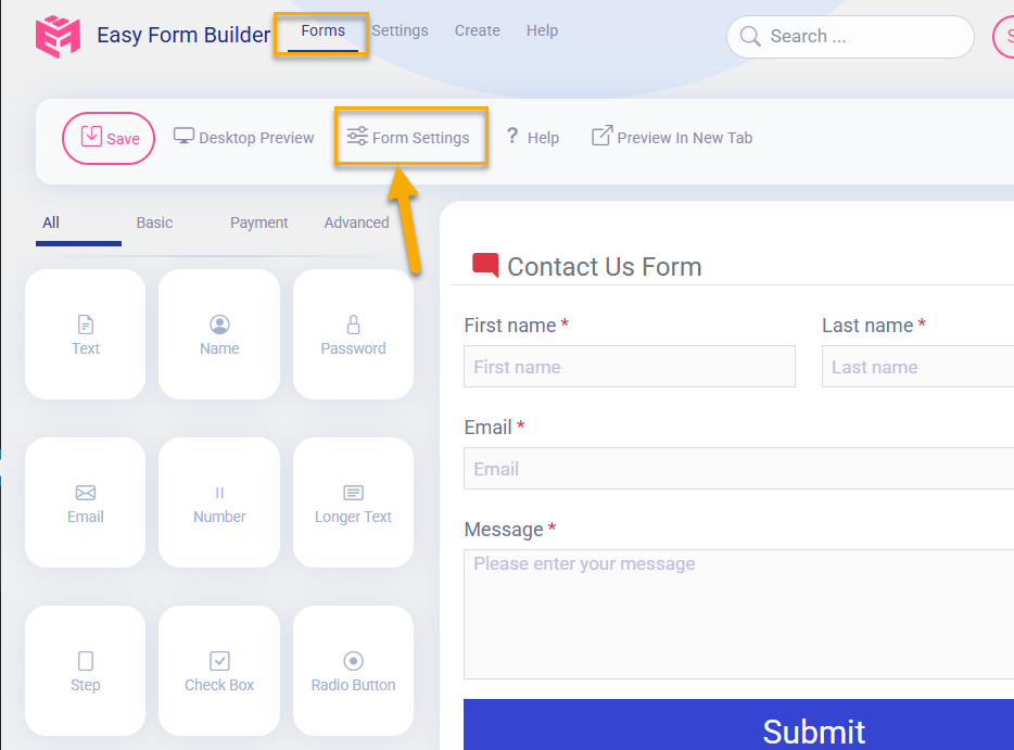 Access to Form Settings
