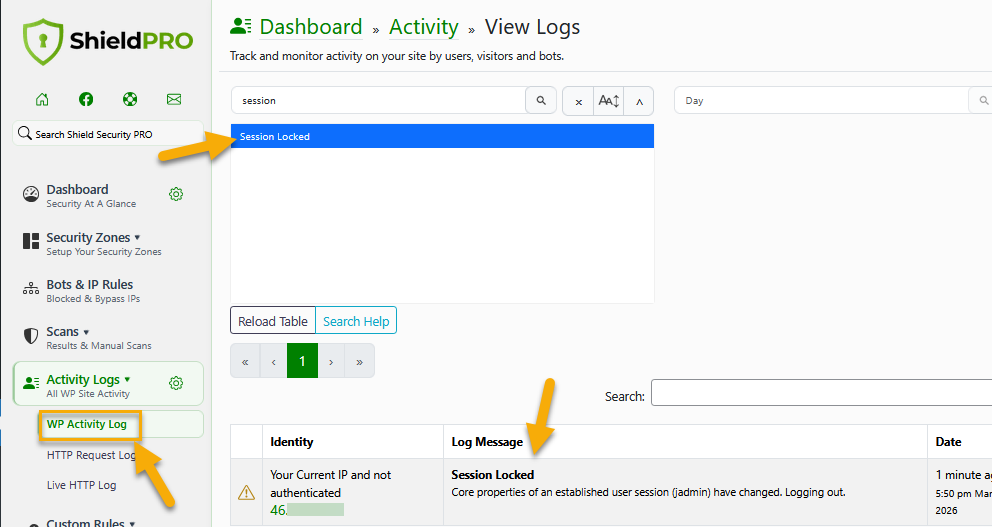 User Session Lock logs