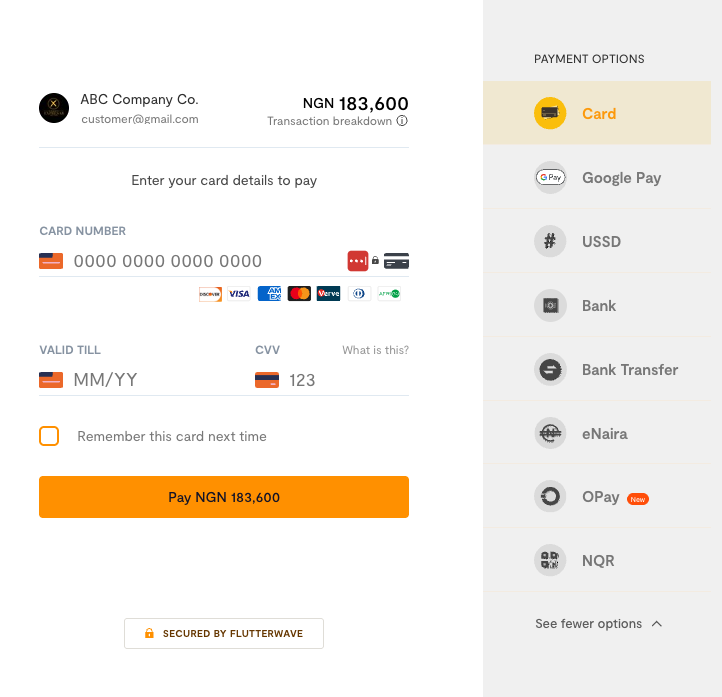 Flutterwave checkout interface example