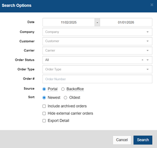 A screenshot of a search option