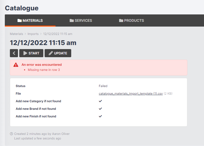 Importing Catalogue Items Jobman