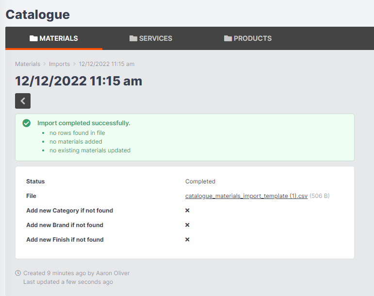 Importing Catalogue Items Jobman