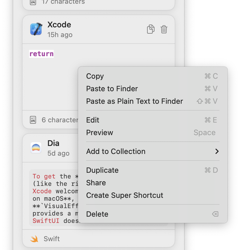 Item action in Quip for macOS