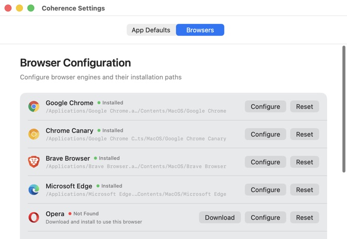 Browser Configuration settings