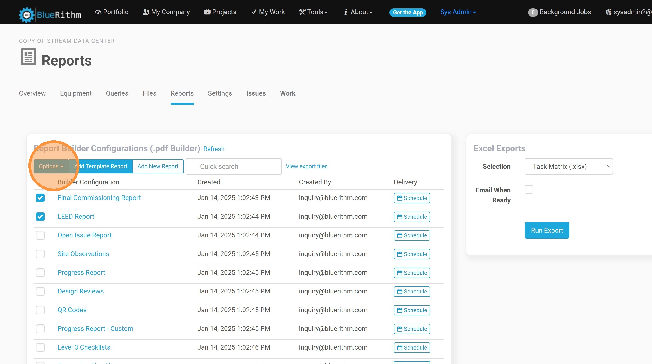 Multiple reports selected