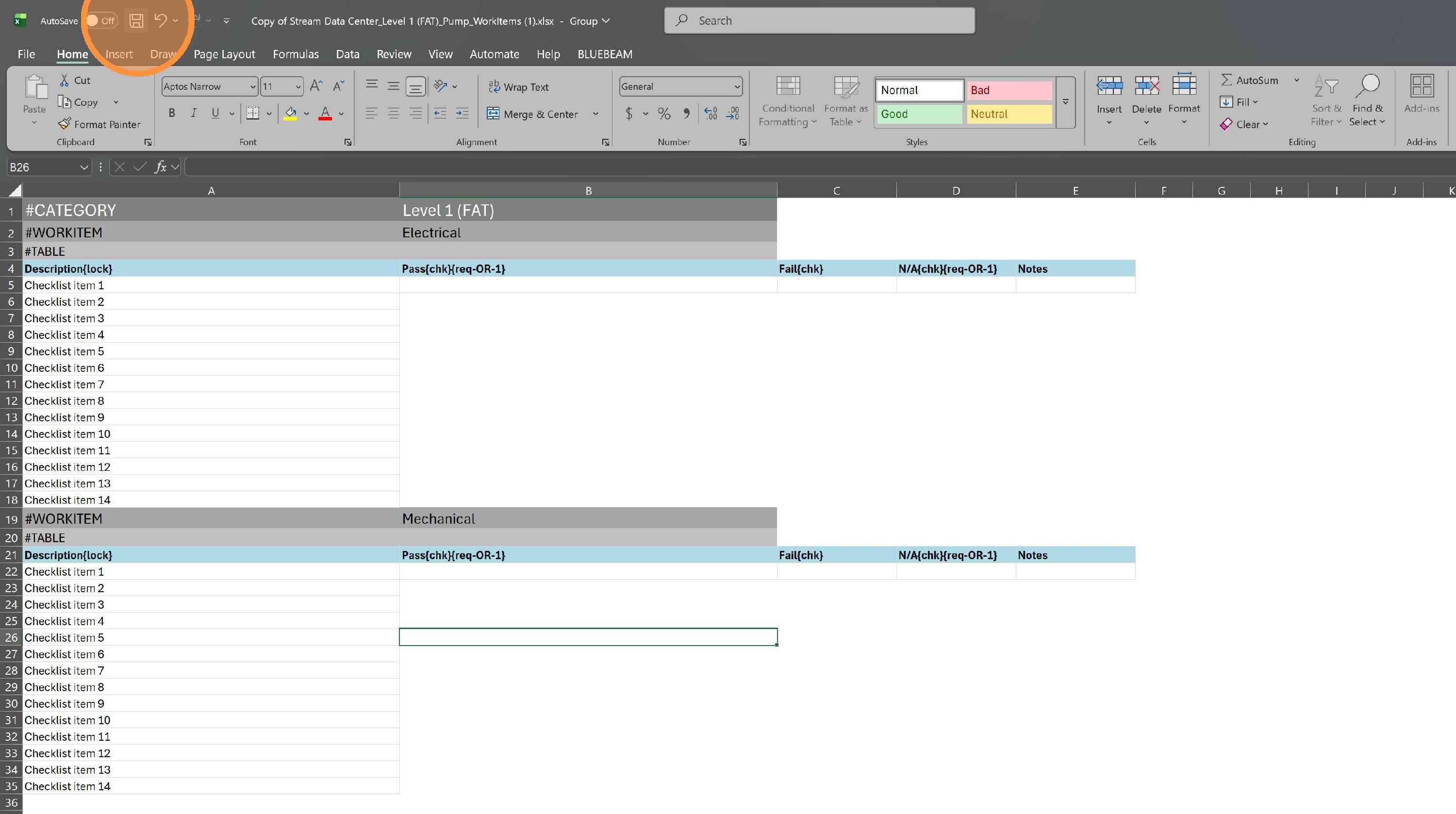 Excel ribbon with the Save icon in the title bar highlighted.