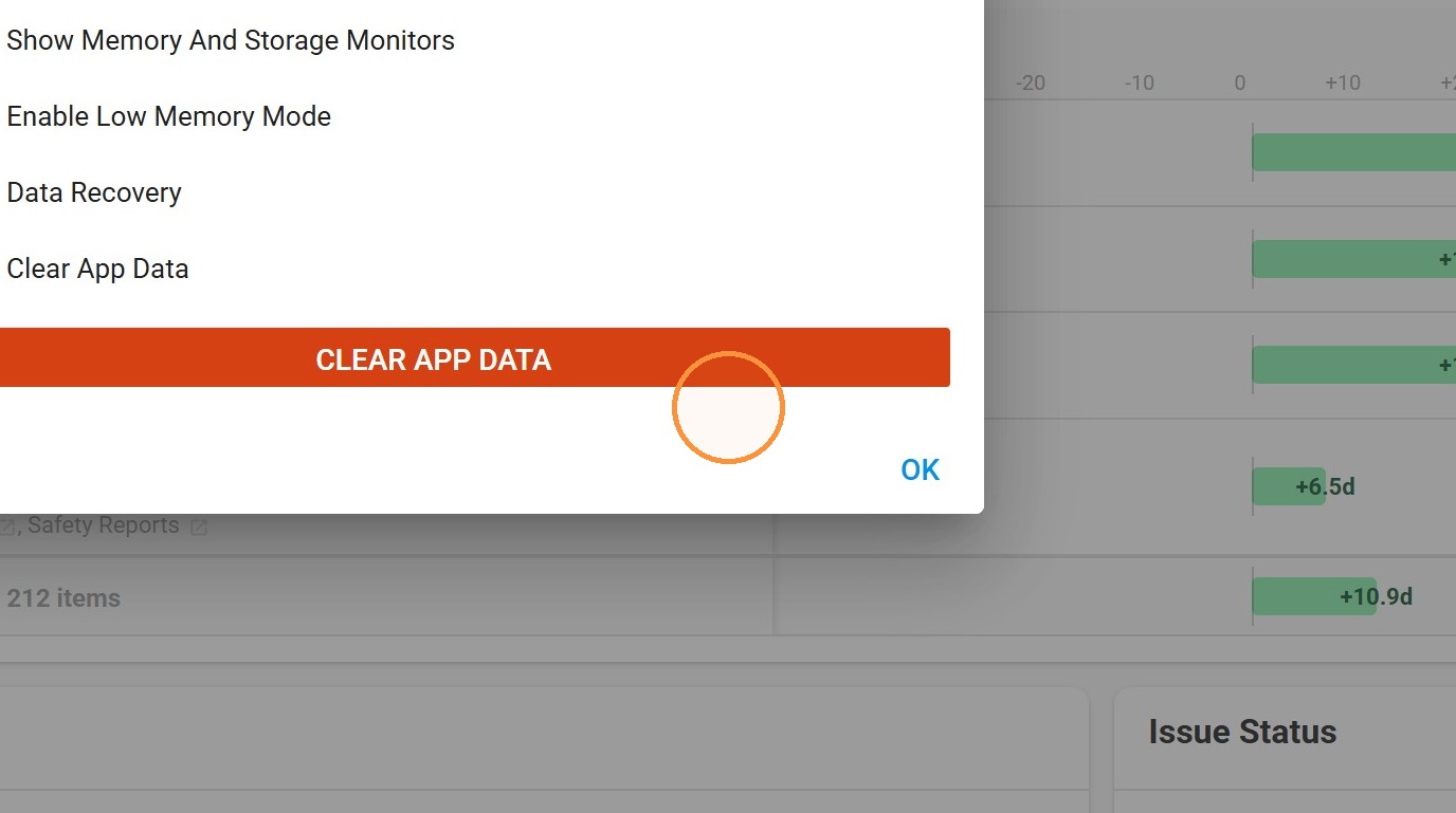 Confirming the clear by clicking the red button in the dialog