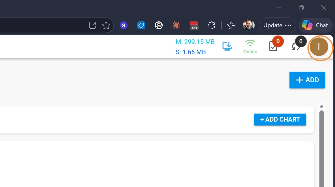 Opening the main app menu in the Bluerithm desktop app