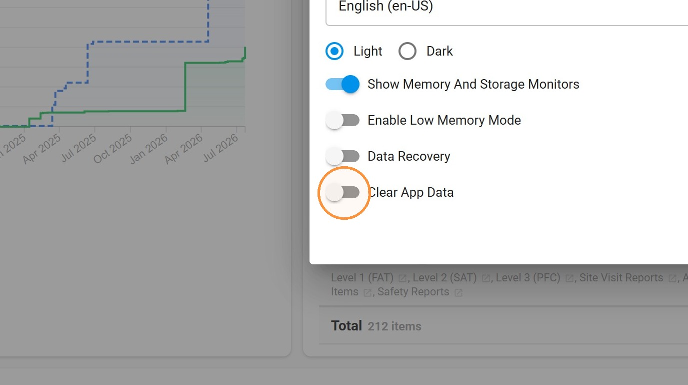 Clicking the Clear App Data option in Settings