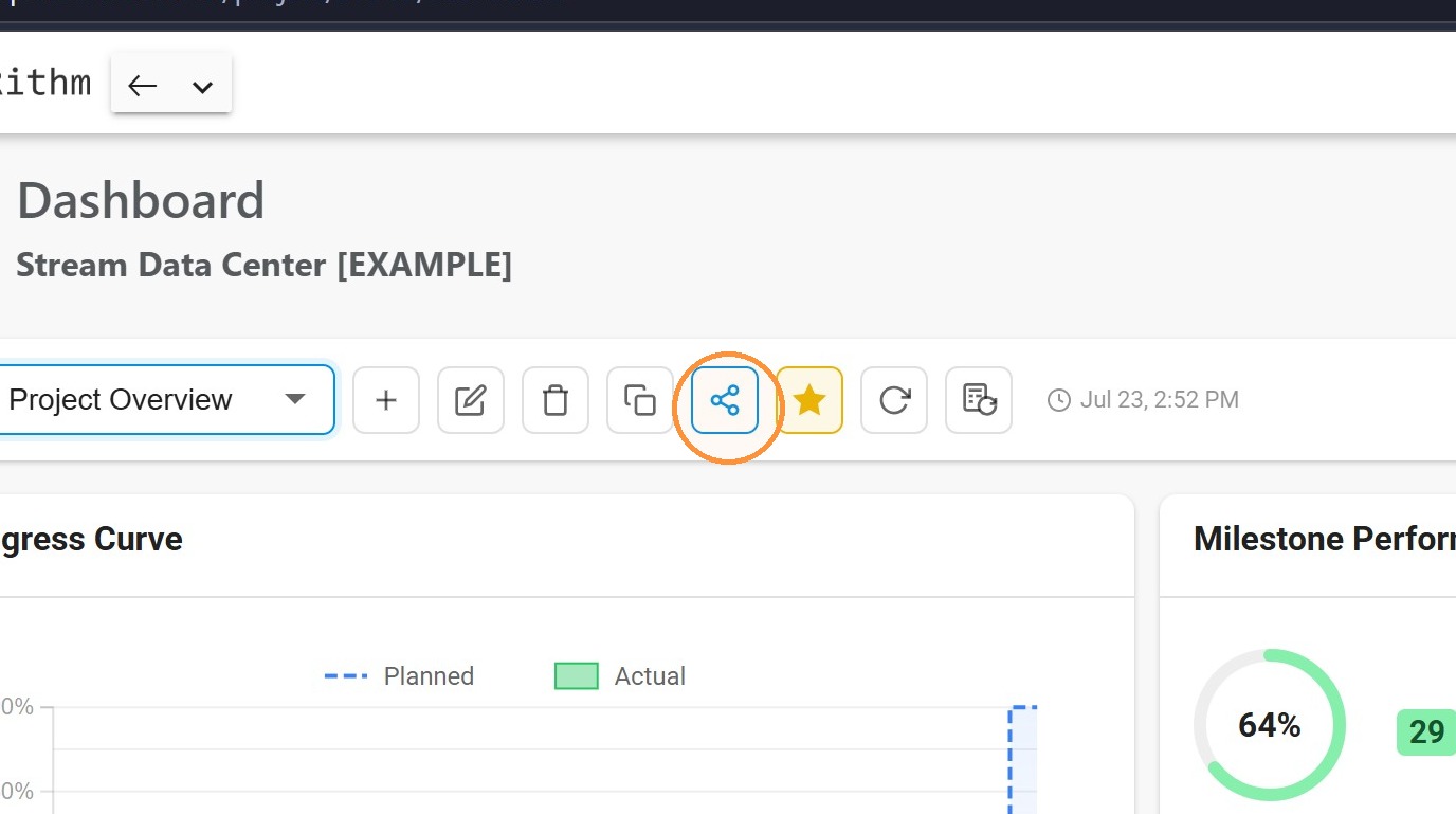 The share control in the dashboard toolbar