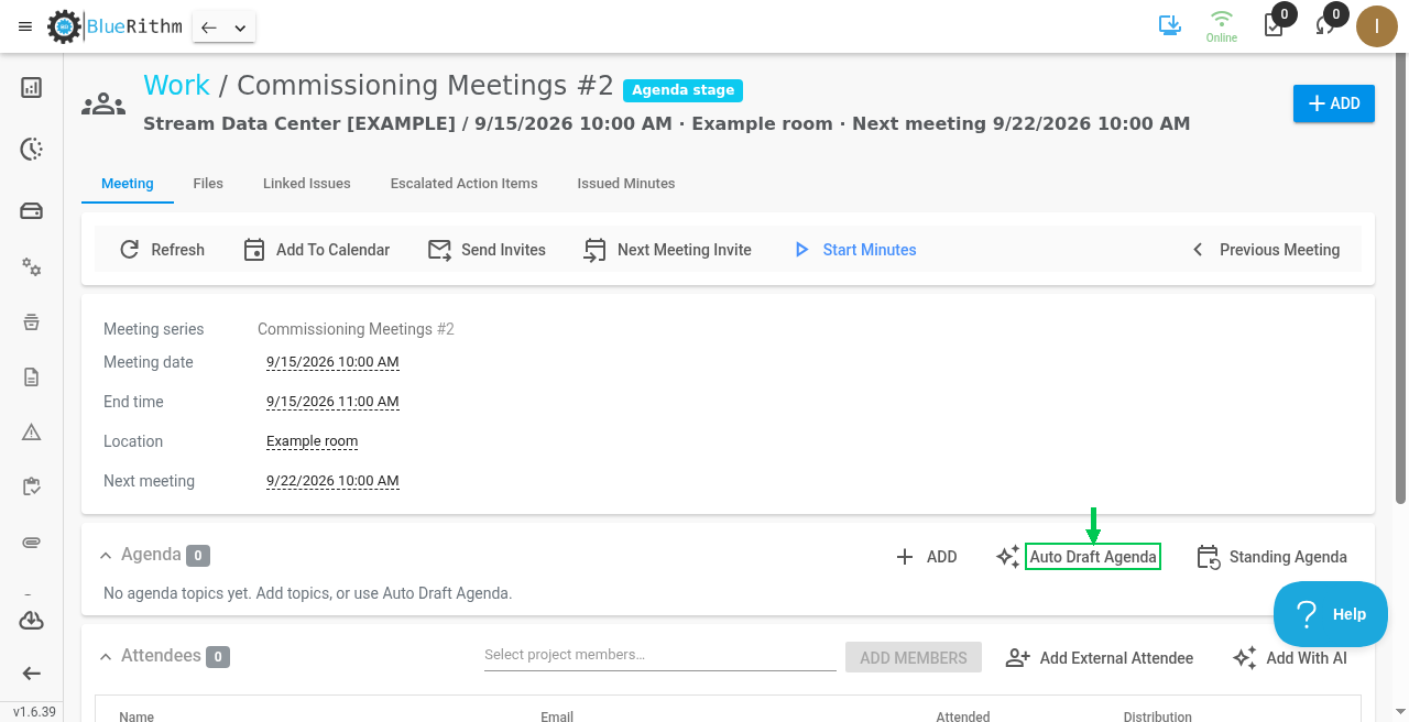 Auto Draft Agenda on the agenda toolbar