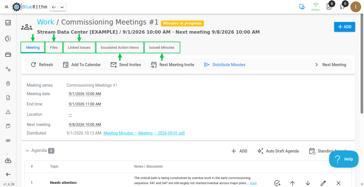 Meeting page tabs