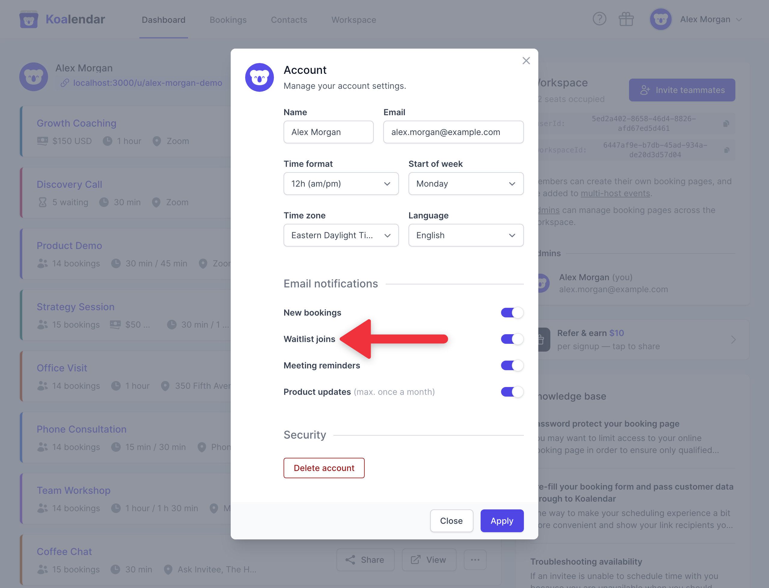 Impostazione delle notifiche via e-mail per l’inserimento in lista d’attesa