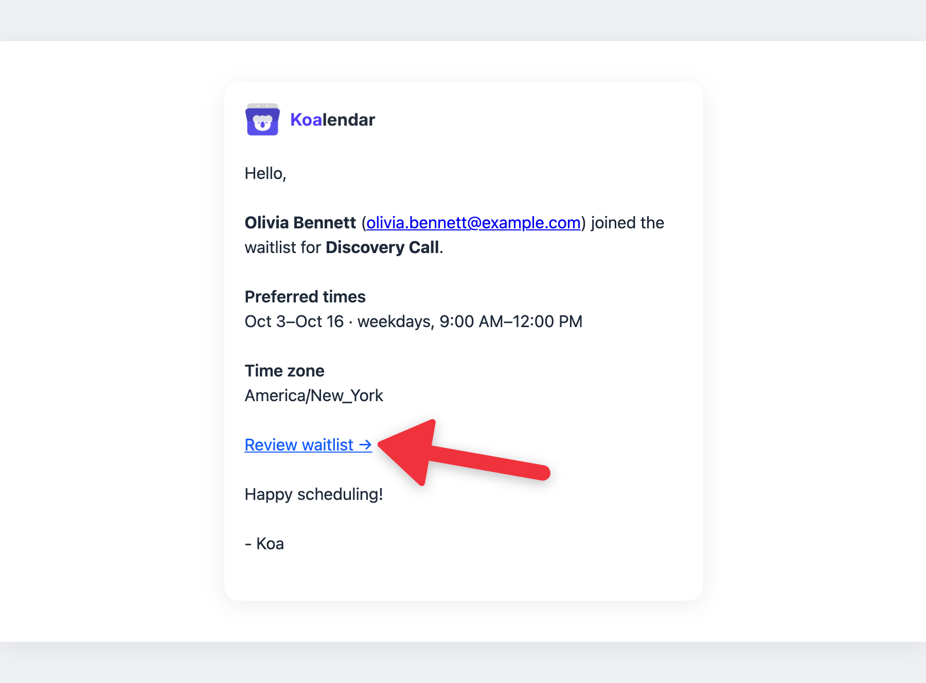 Email inviata all'indirizzo host quando qualcuno si iscrive alla lista d'attesa