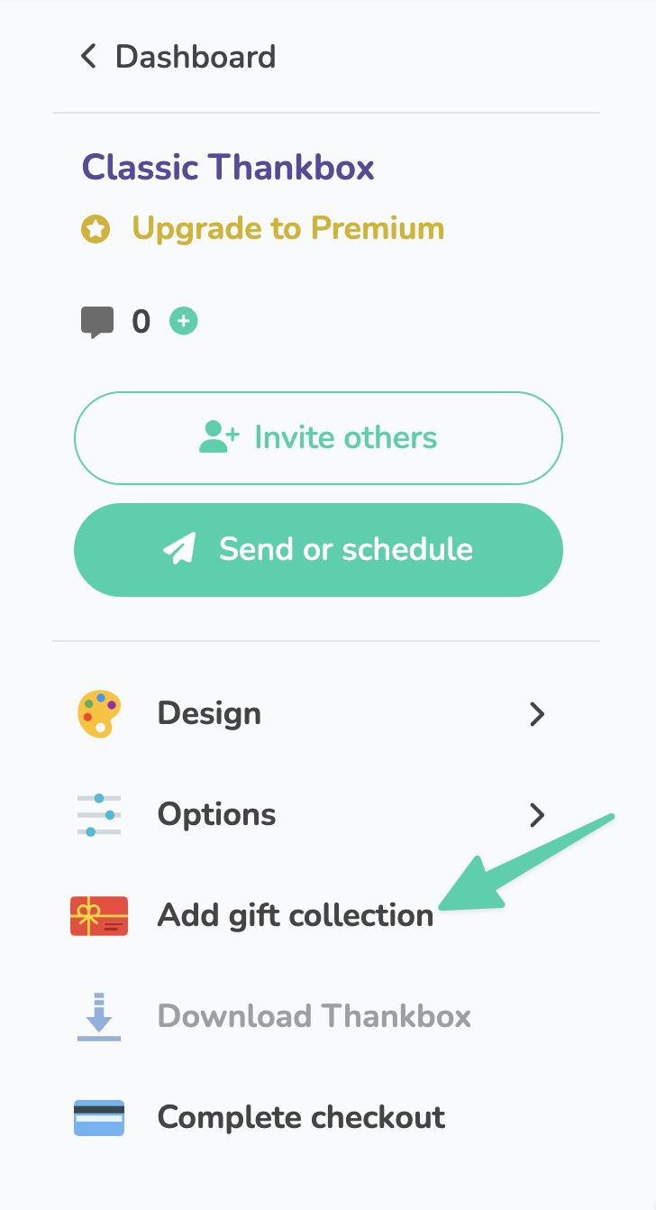 Where to find the Add gift collection button