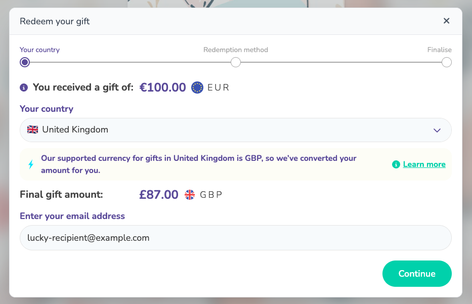 Example of a EUR collection being converted to GBP