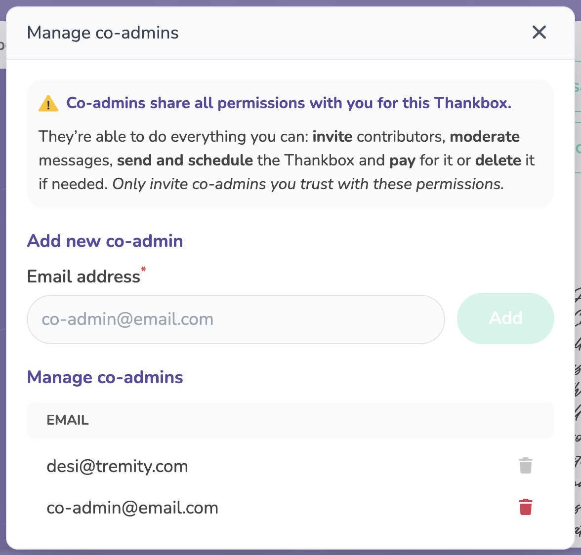 Managing co-admins