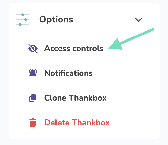 Access controls sits in the Options menu