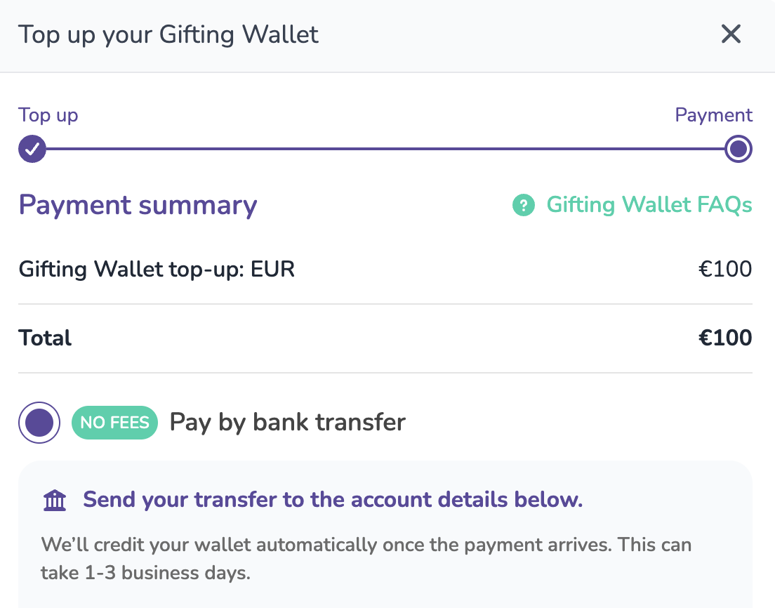 Pay by bank transfer option