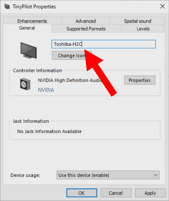 Screenshot of TinyPilot audio device in mmsys.cpl Control Panel