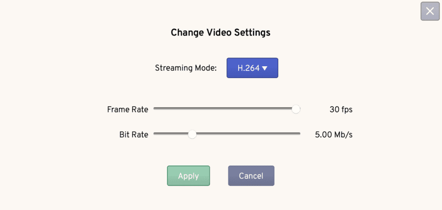 Screenshot of TinyPilot's H.264 Video Settings dialog
