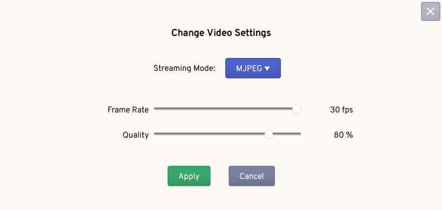 Screenshot of TinyPilot's MJPEG Video Settings dialog