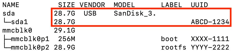 Output from lsblk command
