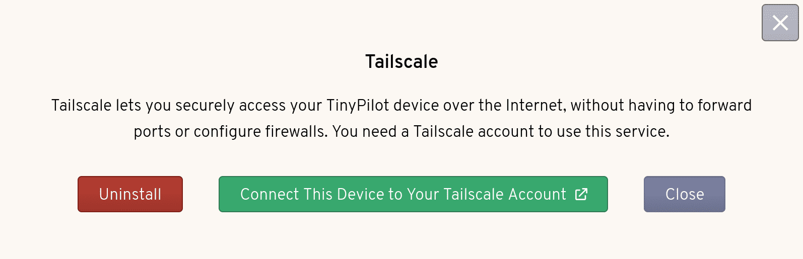 TinyPilot Tailscale dialog with connect button