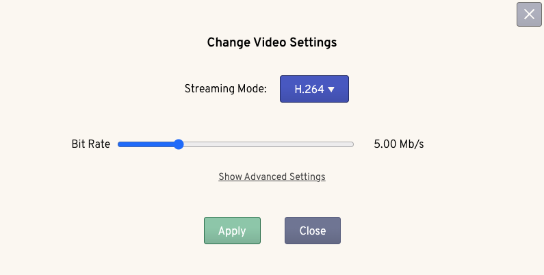 Screenshot of TinyPilot's H.264 Video Settings dialog