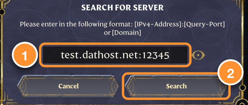 Server address in the search dialog