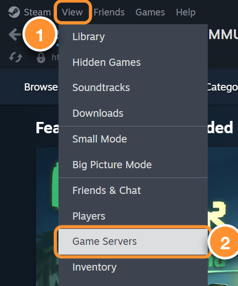 Game Servers in Steam's View menu