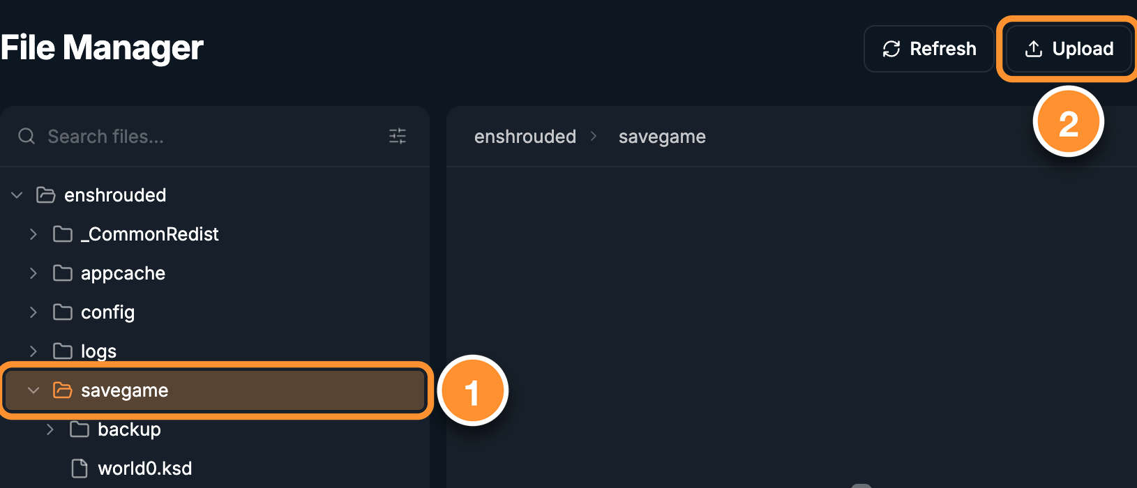 Upload into the savegame folder