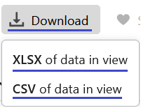 Download menu expanded, showing two export options:
