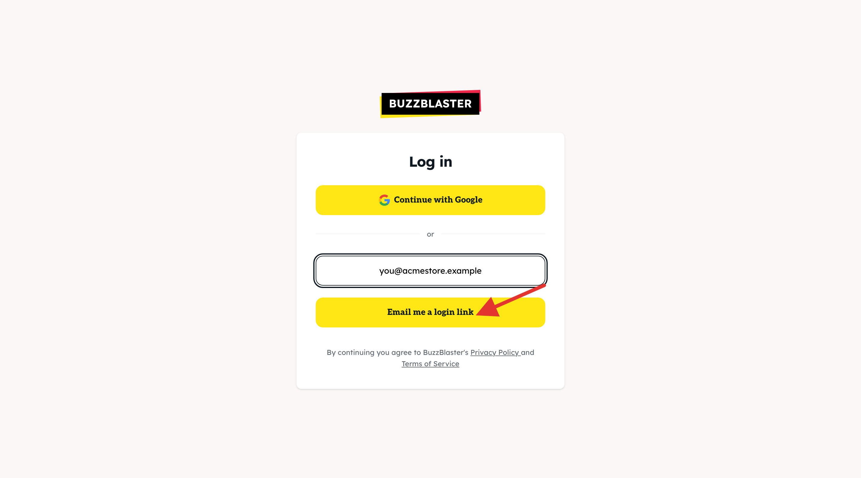 The BuzzBlaster login page