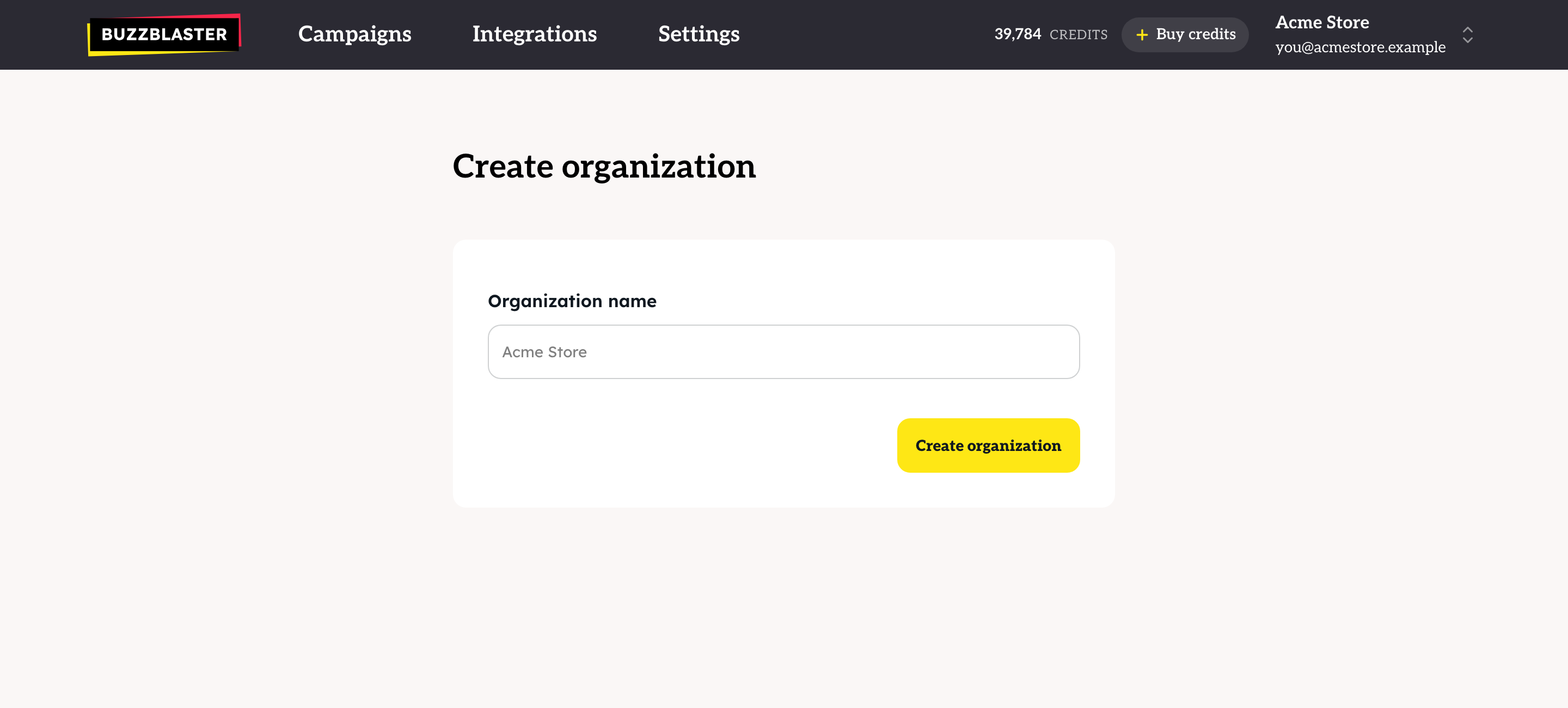 Create organization page