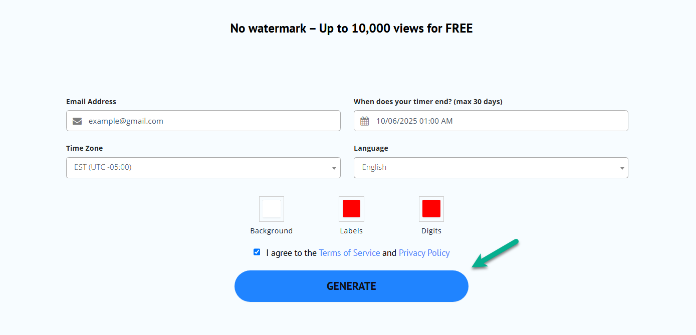 Sendric countdown timer generator