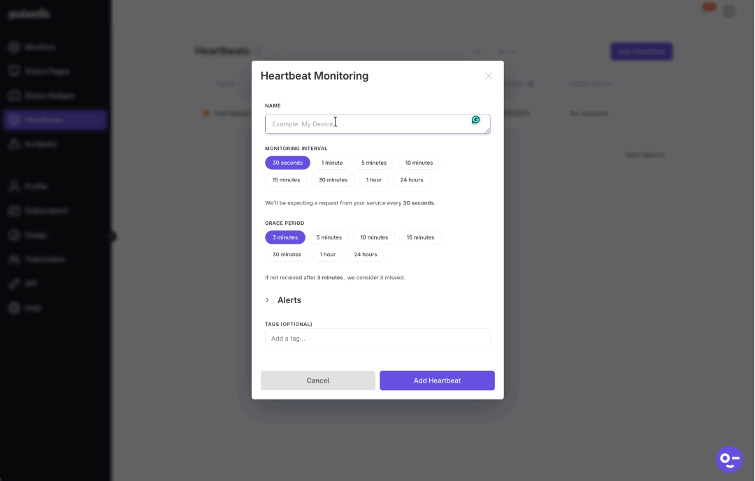 Heartbeat Monitoring Pop-up