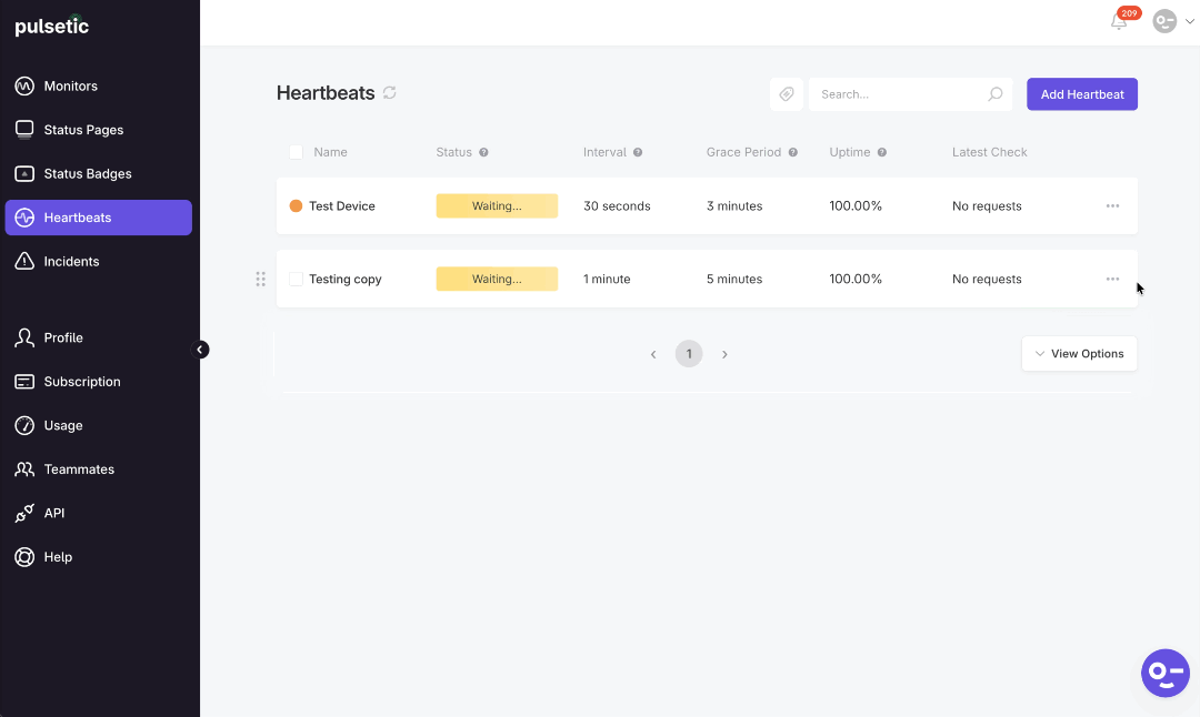 Delete via Heartbeat Settings