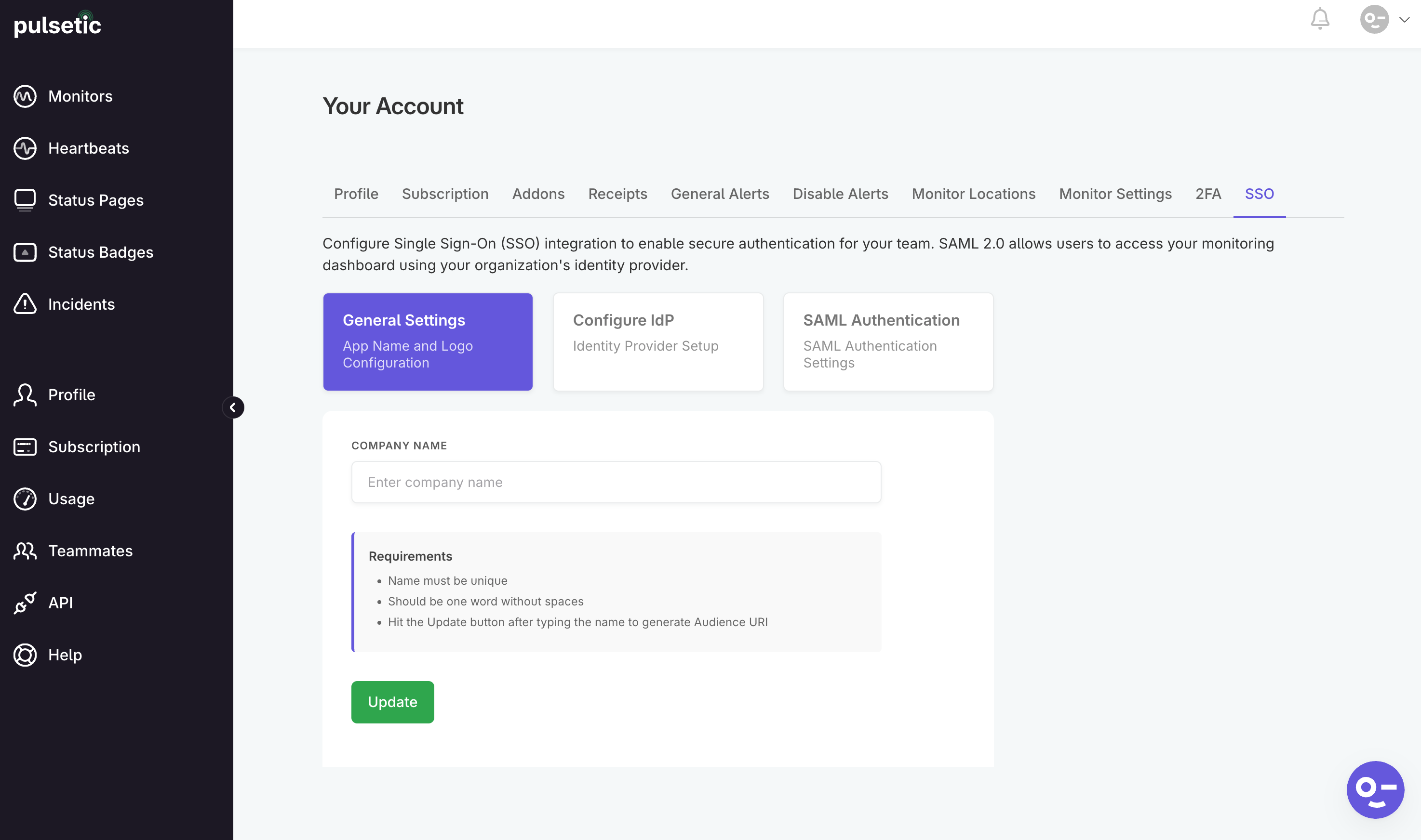 SSO General Settings