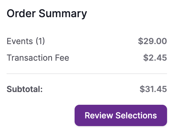 Order Summary displaying Transaction Fee