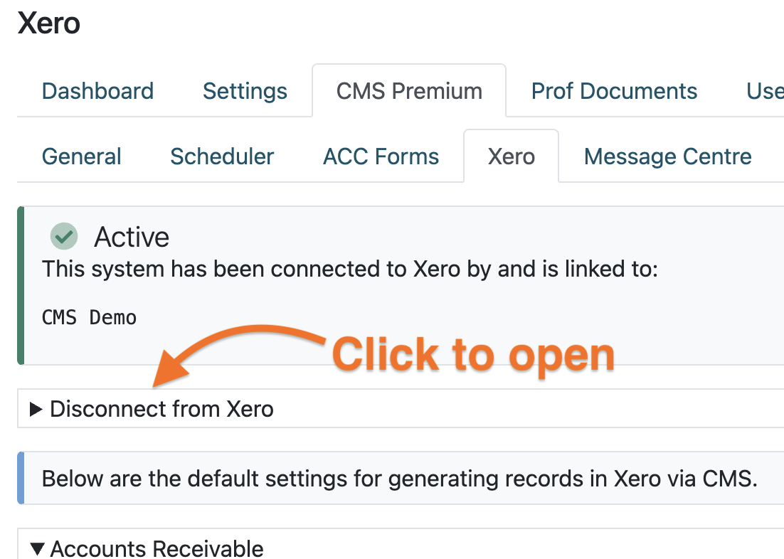 Disconnect CMS from Xero - Client Management System