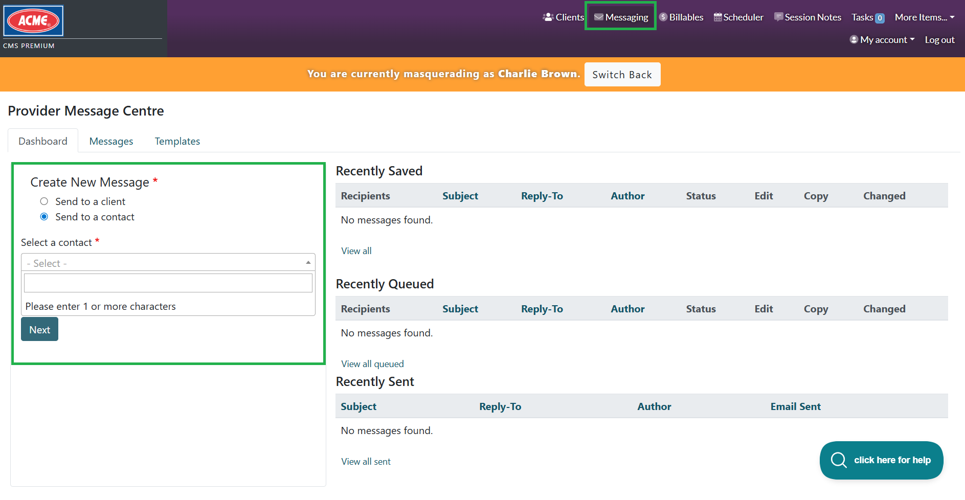 Send Provider Message Message Centre (Providers) - Client Management System