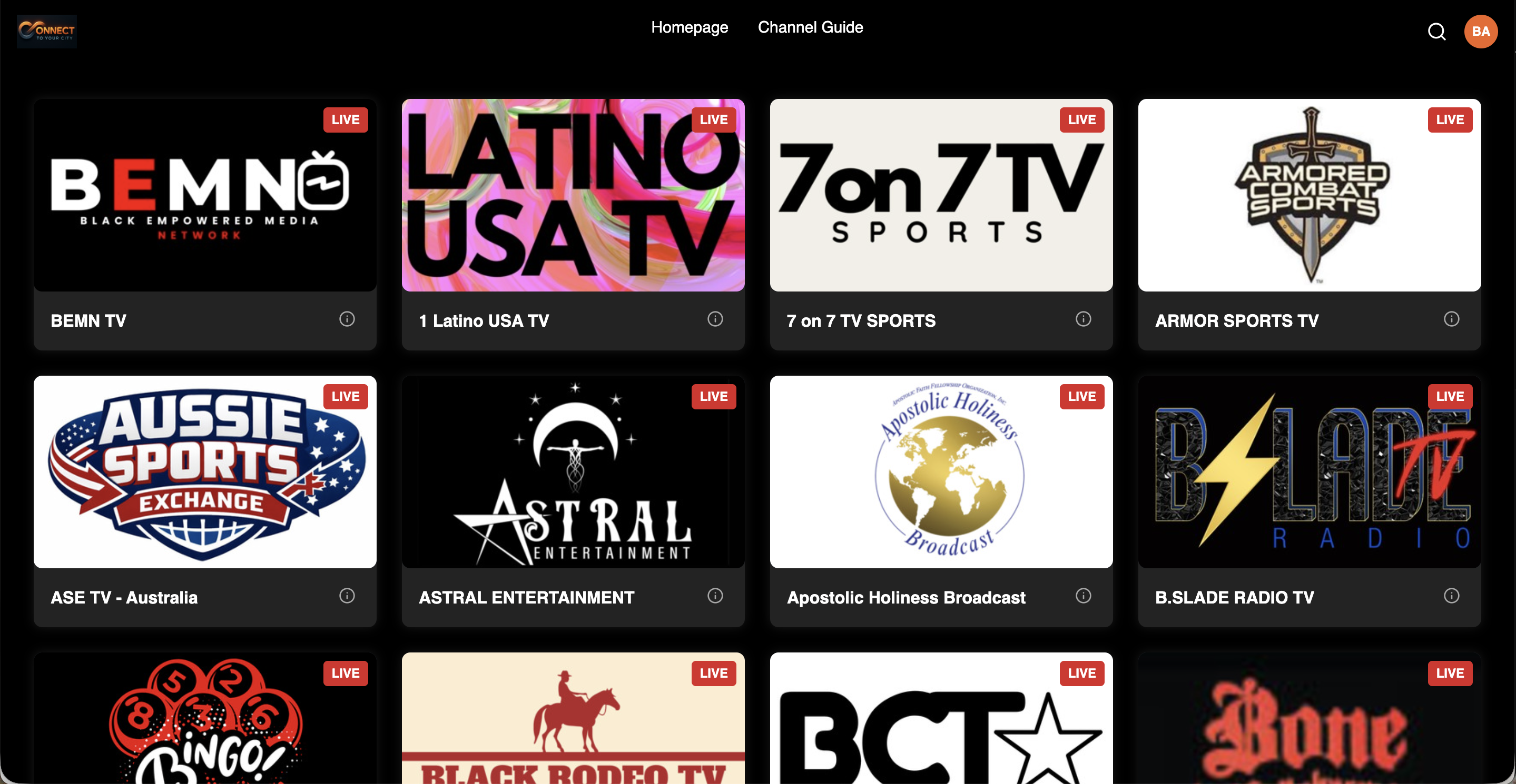 Channels view