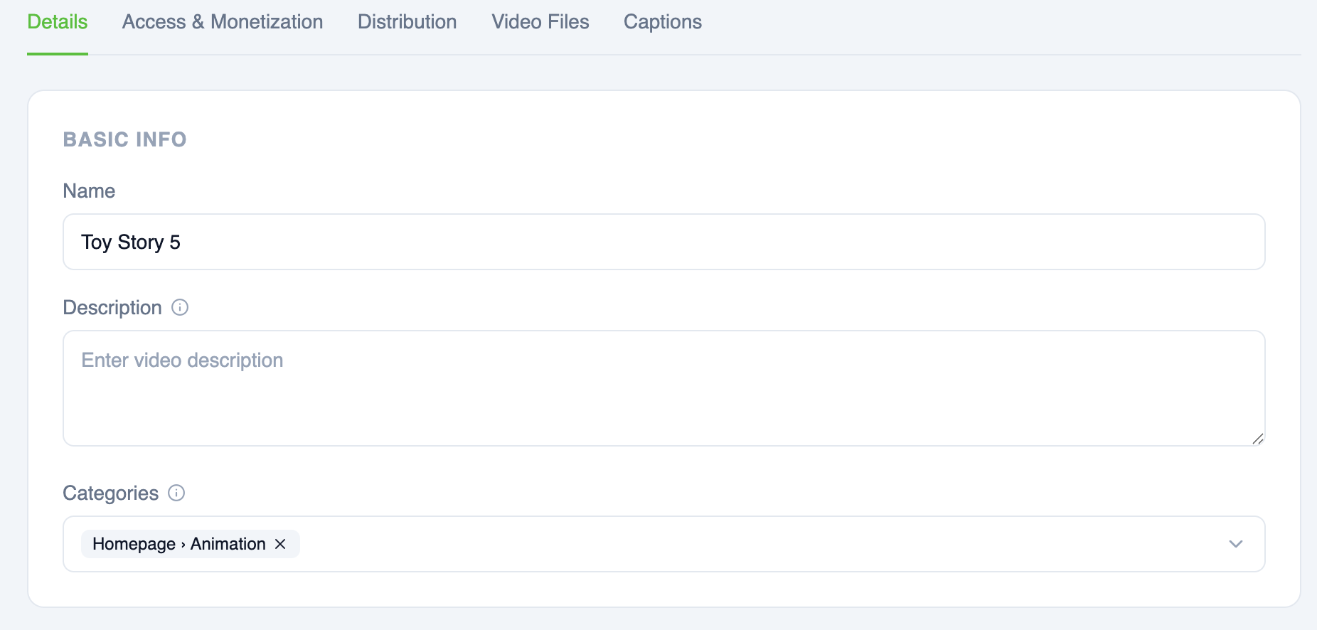 Assigning Category/categories to a video