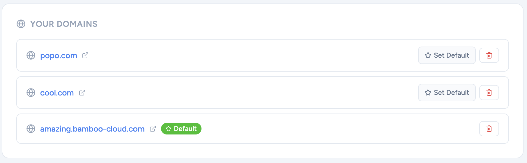 Your domains section