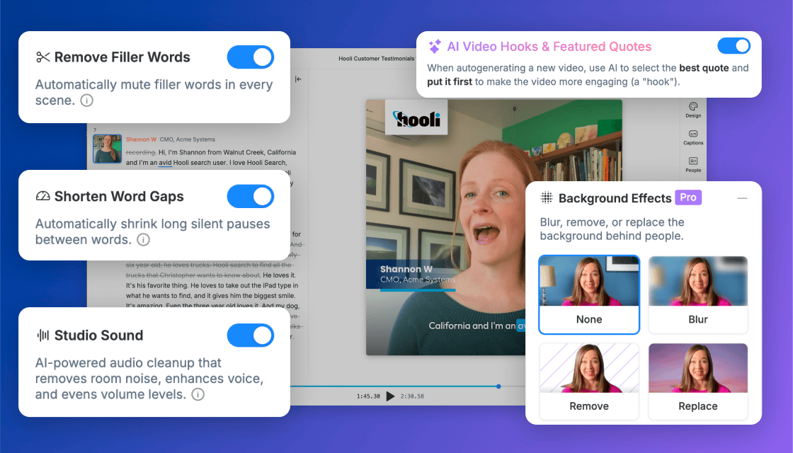 AI Tools panel in the Vocal Video editor