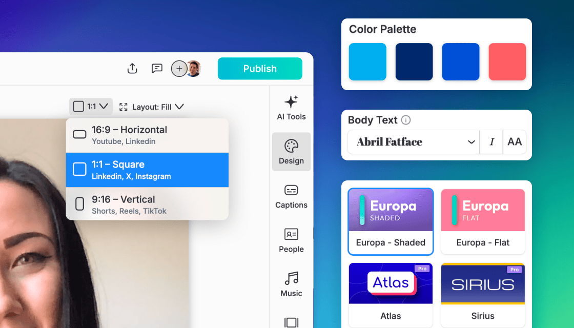 Design panel in the Vocal Video editor